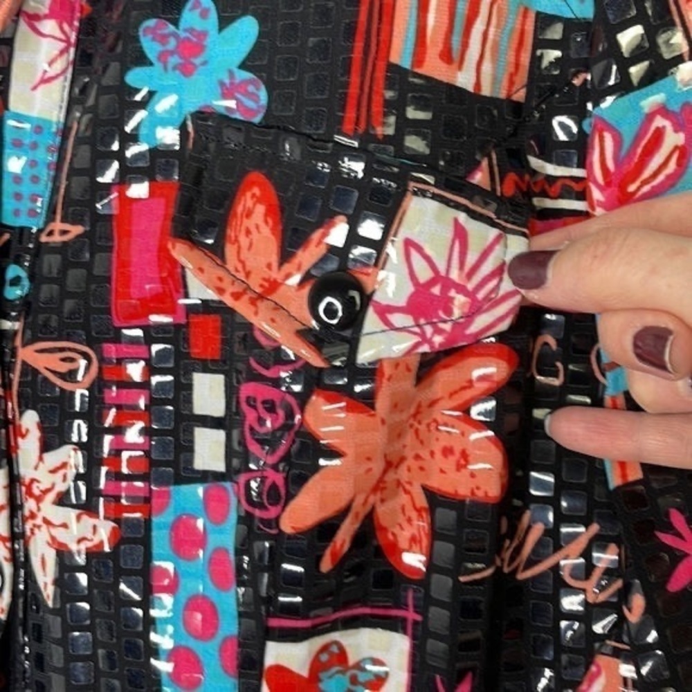 Bright Floral Patchwork Button-Up Blouse - Black … - image 4